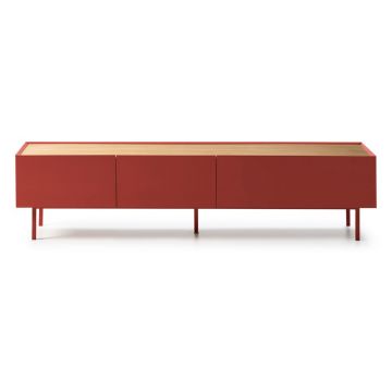 Comodă TV roșie cu aspect de lemn de stejar 180x45 cm Arista – Teulat