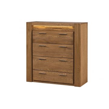 Comoda din furnir si pal, cu 4 sertare Velvet 75 Stejar Rustic, l105xA42xH110 cm