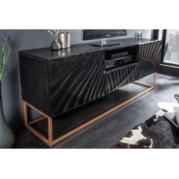 Comoda TV din Lemn masiv de mango si Metal Negru/ Auriu Scorpion L160xH65cm