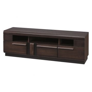 Comoda TV din pal, furnir si lemn, cu 3 sertare Porti 25 Stejar Choco, l160xA42xH51 cm