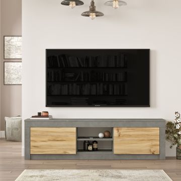 Comoda TV din pal, cu 2 usi, Luvio LV12-KR Gri / Stejar, l160xA35,3xH45 cm
