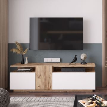 Comoda TV din pal, cu 3 usi Future FR6-AW Alb / Natural, l150xA29,5xH46,3 cm