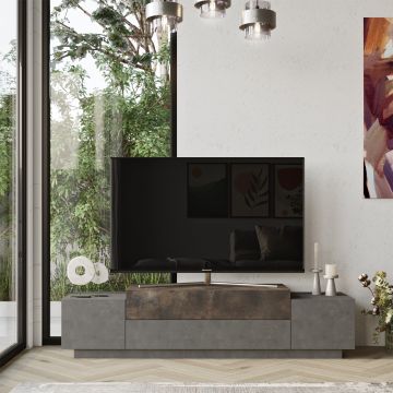 Comoda TV din pal, cu 4 usi, Floyd FD1-GP Gri / Alama, l160xA37,3xH38,7 cm