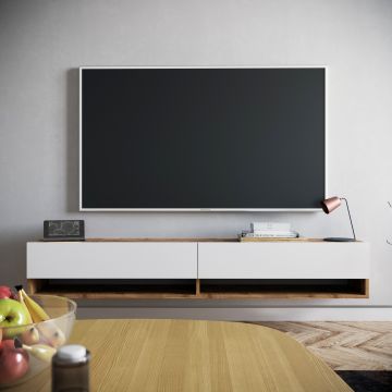 Comoda TV suspendata din pal, cu 2 usi, Future FR9-AW Large Alb / Natural, l180xA31,6xH29,1 cm