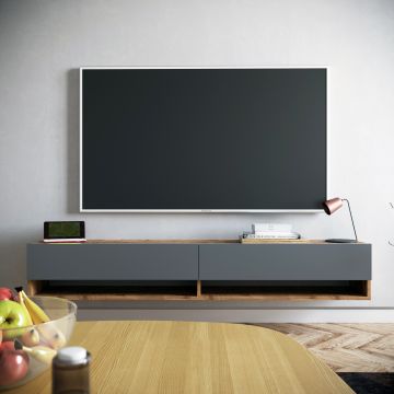 Comoda TV suspendata din pal, cu 2 usi, Future FR9-AW Large Antracit / Natural, l180xA31,6xH29,1 cm