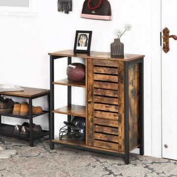 Dulăpior Vintage 1 Usi si 3 Polite, Maro Rustic si Metal, 70 x 30 x 81 Cm