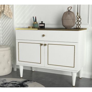 Bufet Ravenna White, Ametti, 90 x 44.8 x 76 cm, alb/auriu/negru