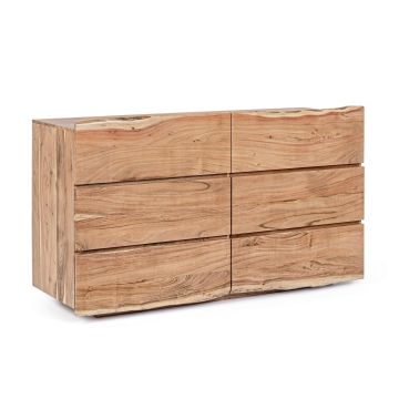 Comoda din lemn de salcam, cu 6 sertare Aron Natural, l142xA45xH83 cm