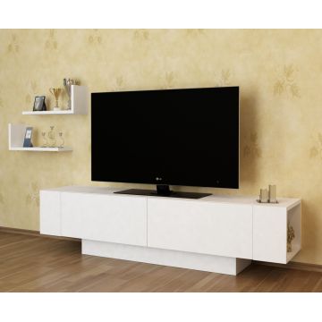 Comoda TV cu 2 rafturi Ekol, Decorotika, 150x31,5x40 cm, alb