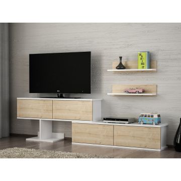 Comoda TV cu 2 rafturi Maximusa, Furny Home, 210x29.5x59 cm, alb/bej