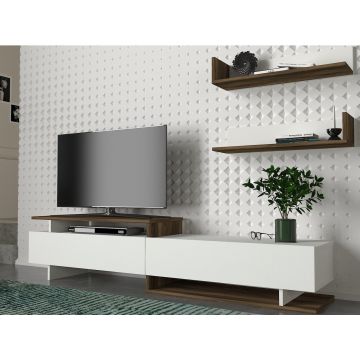Comoda TV cu 2 rafturi Nirvana, Furny Home, 180x35.6x40 cm, alb/maro