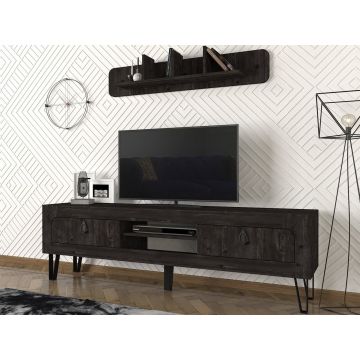 Comoda TV cu raft de perete Emerald, Talon, 180 x 55 cm/120 x 22 cm, negru