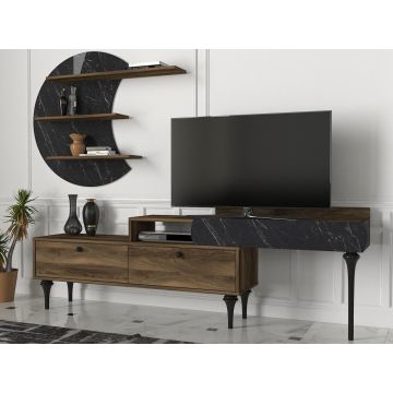 Comoda TV cu raft de perete Padre, Talon, 181 x 58.4 cm/118 x 89 cm, walnut/negru