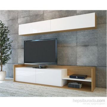 Comoda TV cu raft Kale, Decorotika, 180x37.3x40 cm, alb/bej