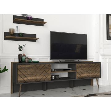 Comoda TV cu rafturi de perete Strato, Talon, 183.6 x 55.4 cm/160 x 16.3 cm, antracit/walnut