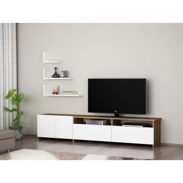 Comoda TV cu rafturi, Wooden Art, Gelincik White Walnut, 180x103.1x31.6 cm