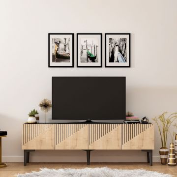 Comoda TV Draw, Olivia, 154x37x45 cm, natural/negru