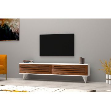 Comoda TV Hill, Puqa Design, 160x25x40 cm, maro/alb