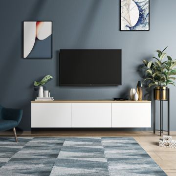 Comoda TV Neon, Inarch, 160x32x35 cm, alb/natural