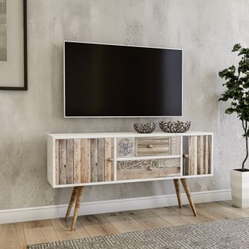 Comoda TV Odense, Kalune Design, 122x35x65 cm, alb/natural