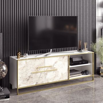 Comoda TV Polka, Zena Home, 160x38.5x56.6 cm, auriu/alb