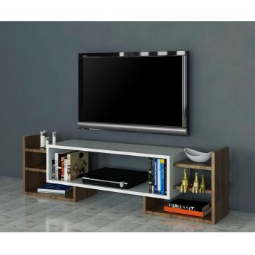 Comoda TV Sema, Moblert, 115x38.2x29.6 cm, alb/maro