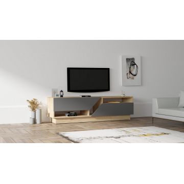 Comoda TV Yaprak, Puqa Design, 160x40x45 cm, argintiu/antracit