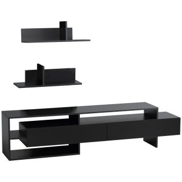 Suport TV modern HOMCOM cu 2 rafturi din lemn, dulap TV cu compartimente deschise si dulapuri, negru | Aosom Romania