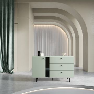 Comoda Cato Cu 1 Usa Si 3 Sertare, Verde Salvie, 138 Cm Comoda Cato Cu 1 Usa Si 3 Sertare, Verde Salvie, 138 Cm