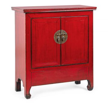Bufet inferior Jinan, Bizzotto, 89x42x100 cm, lemn de ulm reciclat, rosu
