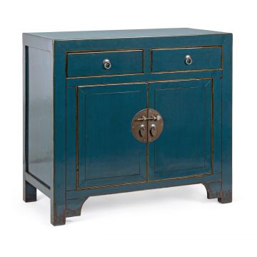 Bufet inferior Jinan, Bizzotto, 91x43x84 cm, lemn de ulm reciclat, albastru