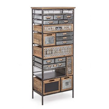 Comoda Officina, Bizzotto, 59 x 33.5 x 146 cm, otel/lemn de pin
