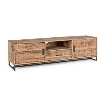 Comoda TV Elmer, Bizzotto, 175x40x50 cm, lemn de salcam/otel