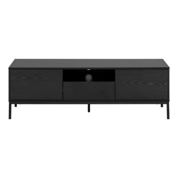 Comodă TV neagră cu aspect de lemn de frasin 140x45 cm Seaford – Actona