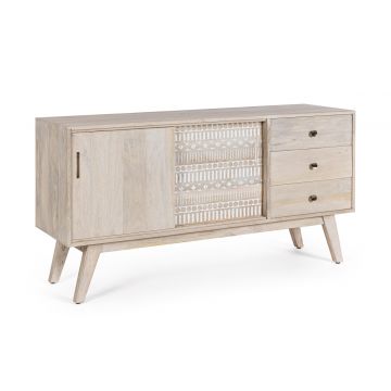 Bufet inferior Indira, Bizzotto, 145 x 42 x 75 cm, lemn de mango, detalii lucrate manual