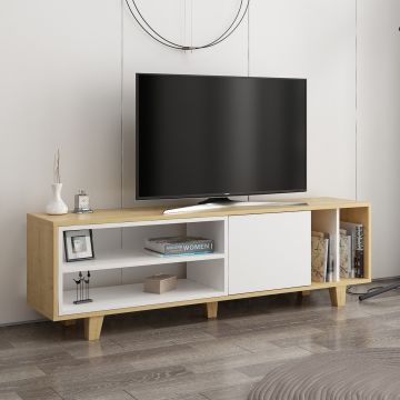 Comoda TV, Colman, Rosmar, 160 x 35 x 48.6 cm, pal melaminat, stejar/alb