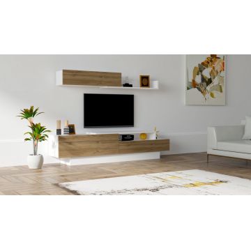 Comoda TV cu raft, Puqa Design, Elda, pal melaminat, alb/nuc