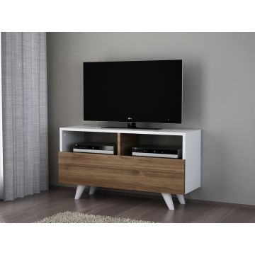 Comoda TV, Furny Home, Novella K3, 90 x 50.6 x 29.5 cm, pal melaminat, alb/nuc