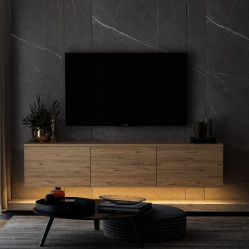 Comoda TV, Inarch, Neon Illuminated, 160 x 35 x 32 cm, pal melaminat, maro