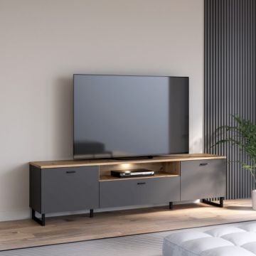 Comoda Tv Leokadia Stejar Artisan Si Gri Wolfram Uni, 215 Cm Comoda Tv Leokadia Stejar Artisan Si Gri Wolfram Uni, 215 Cm