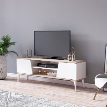 Comoda TV, Minima, Marelli, 150 x 54 x 35 cm, pal melaminat, stejar/alb
