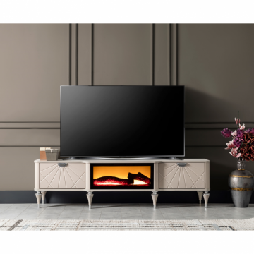 Comoda TV MONACO, cu semineu, crem, 180x40x48 cm Comoda TV MONACO, cu semineu, crem, 180x40x48 cm