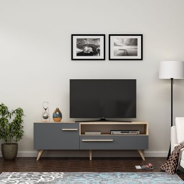 Comoda TV, Olivia, Zera, 150 x 50 x 35 cm, pal melaminat, stejar/antracit