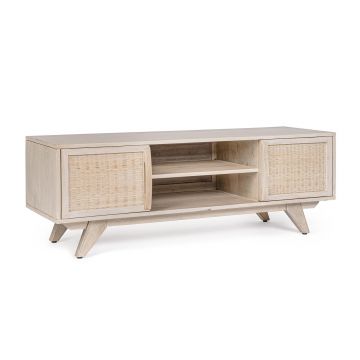 Comoda TV Sahana, Bizzotto, 128 x 40 x 45 cm, lemn de mango/ratan