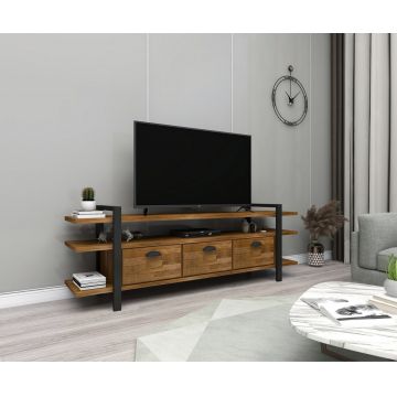 Comoda TV, Woodface, Lucca, 148 x 47 x 29.5 cm, lemn solid de pin, maro