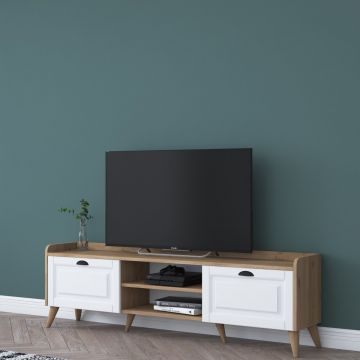 Comoda TV, Wren, AA101 - 2556, 180 x 55 x 35 cm, pal melaminat, alb/nuc