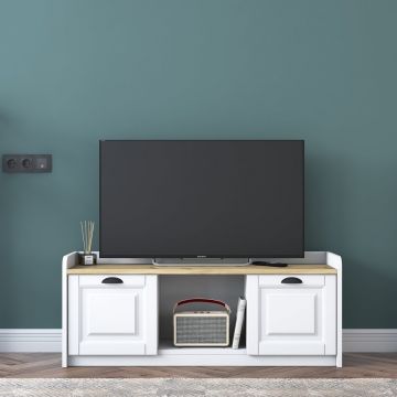 Comoda TV, Wren, AA114, 120 x 45 x 40 cm, pal melaminat, alb/nuc