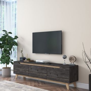 Comoda TV, Wren, D1 - 2487, 180 x 48.6 x 35 cm, pal melaminat, nuc/negru