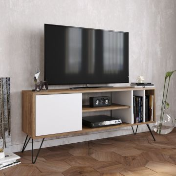 Comoda TV, Zena Home, Mistico, 140 x 58.7 x 35.5 cm, pal melaminat, nuc/negru/alb