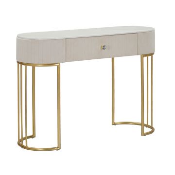 Consola, Mauro Ferretti, Montpellier, 100 x 40 x 75 cm, fier/lemn/piele ecologica, crem/auriu/alb
